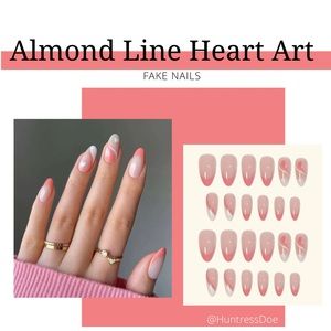 Almond Line Heart Art Fake Nails - 24pcs